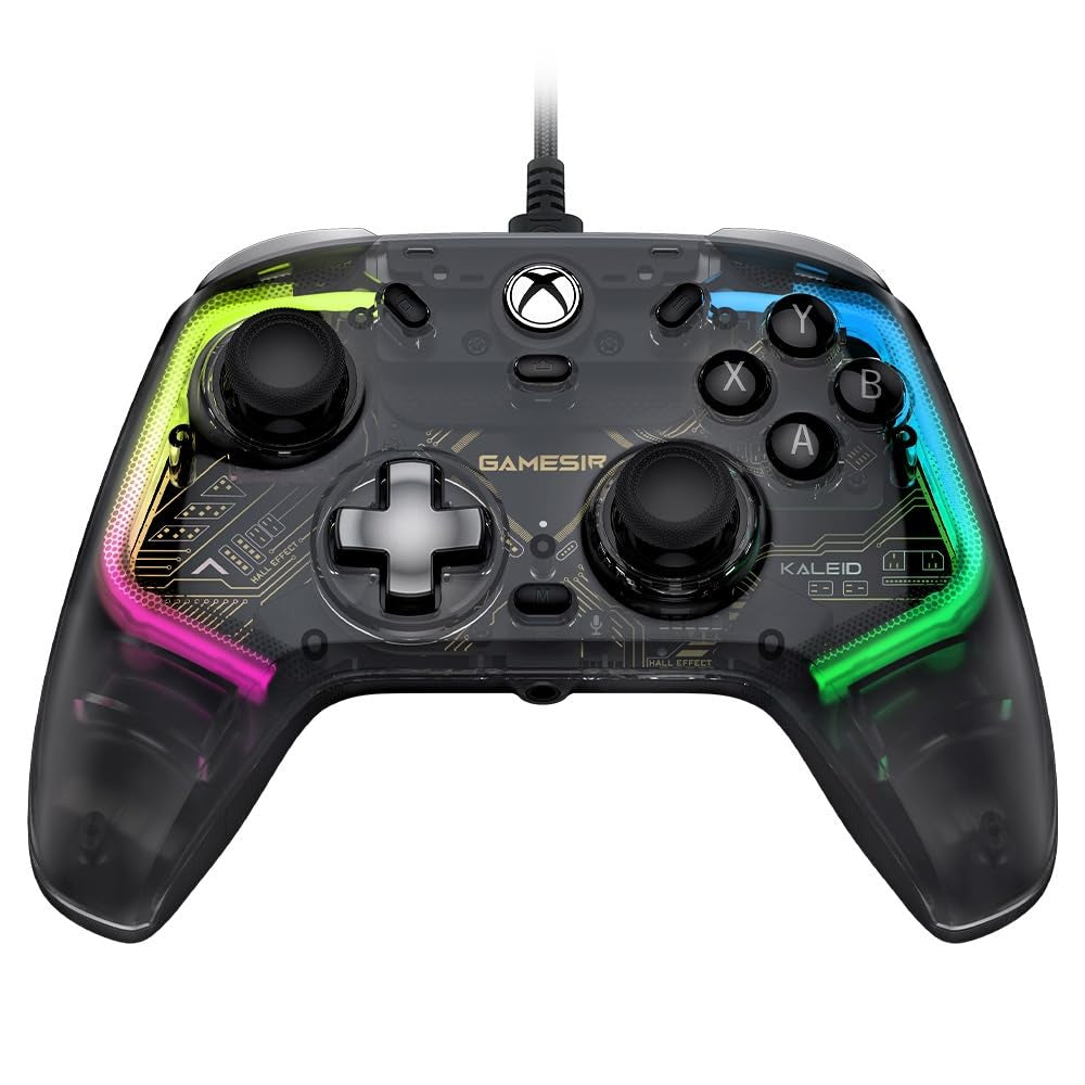 Kaleid Controller for Xbox Series X|S, Xbox One,Windows 10/11 & Steam, Wired Gaming Gamepad with Hall Effect Joysticks/Hall Trigger, Anti-Drift Joystick, plus and Play - Transparent Black