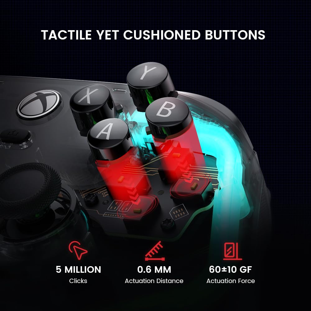 Kaleid Controller for Xbox Series X|S, Xbox One,Windows 10/11 & Steam, Wired Gaming Gamepad with Hall Effect Joysticks/Hall Trigger, Anti-Drift Joystick, plus and Play - Transparent Black